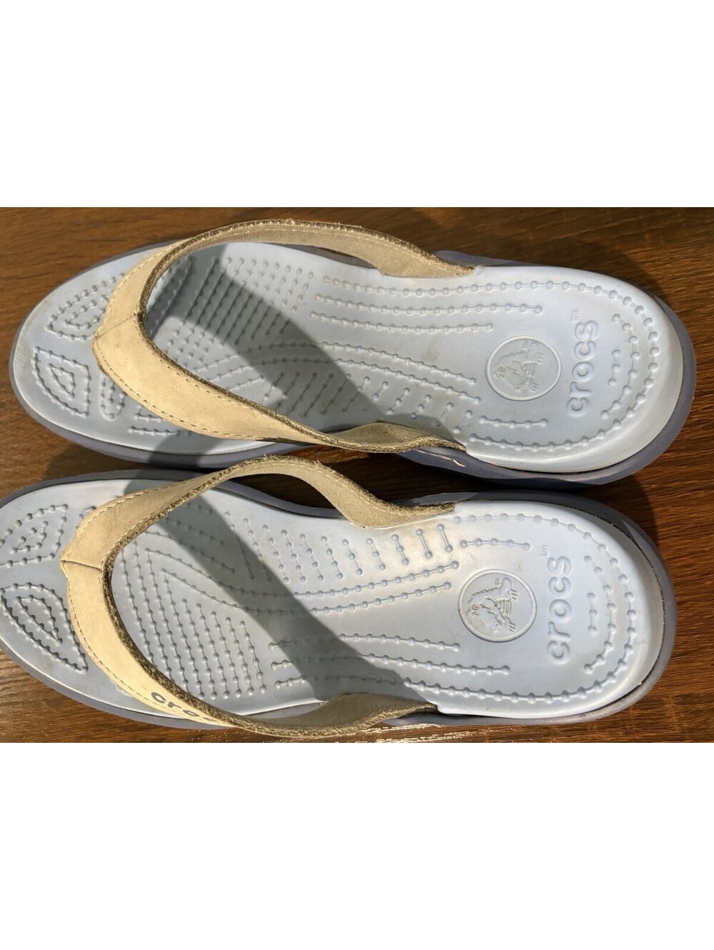 CROCS Blue with Gray Strap Flip Flop Sandals size 8 - Picture 4 of 10